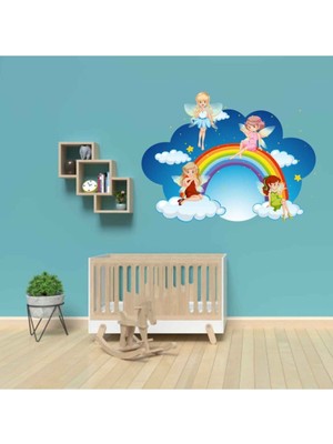 Kt Decoration Mavi Gökyüzü Bulutlar Gökyüzü ve Periler Kız Çocuk Odası Duvar Dekorasyonu