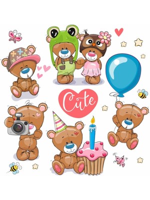 Kt Decoration Peluş Ayıcıklar Baby Shower Çocuk Odası Duvar Çıkartmaları