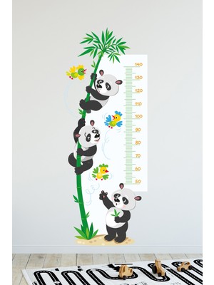 Kt Decoration Şaşkın Pandalar Temalı Boy Ölçer Duvar Sticker
