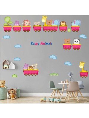 Kt Decoration Sevimli Hayvanların Tren Yolculuğu Xl Dev Çocuk Odası Duvar Sticker