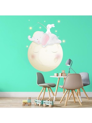 Kt Decoration Sevimli Fil Tavşan ve Neon Yıldızlar Çocuk Odası Duvar Sticker