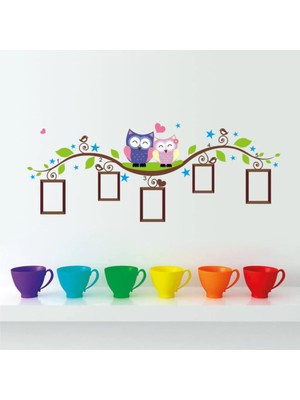 Kt Decoration Sevimli Baykuşlar Fotoğraf Çerçeveli Duvar Sticker