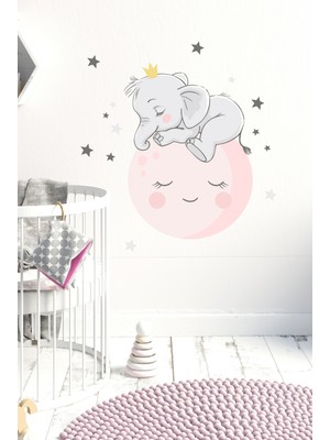 Kt Decoration Uykucu Fil ile Ay Duvar Sticker Seti