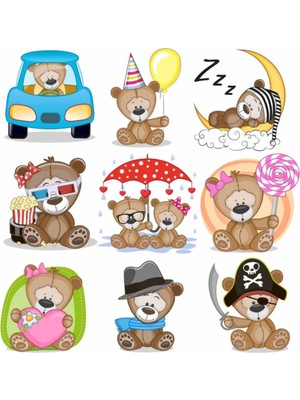 Kt Decoration Sevimli Peluş Ayıcıklar Çocuk Odası Duvar Sticker Seti
