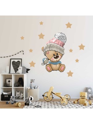 Kt Decoration Sevimli Tedy Bear ve Gold Yıldızlar Kış Temalı Xl Çocuk Odası Duvar Sticker