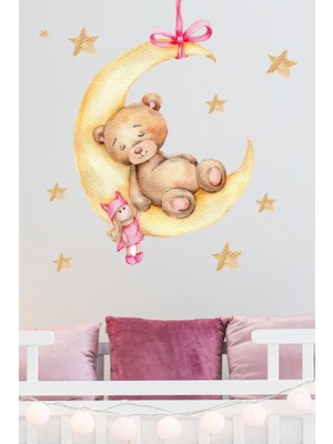 Kt Decoration Sevimli Uykucu Ayıcık Duvar Sticker Seti Pembe