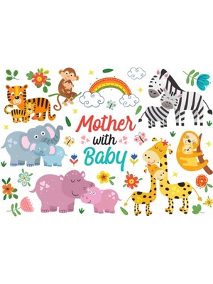 Kt Decoration Anneler ve Yavruları Baby Shower Mega Set Çocuk Odası Duvar Çıkartmaları