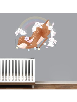 Kt Decoration Sevimli Yavru Ceylan ve Tavşanlar Çocuk Odası Duvar Sticker
