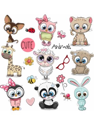 Kt Decoration Sevimli Hayvanlar Seti-4 Çcouk Odası Duvar Çıkartmaları