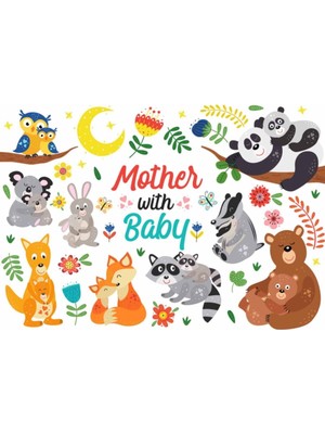 Kt Decoration Anne ve Yavruları Baby Shower Çocuk Odası Duvar Çıkartmaları