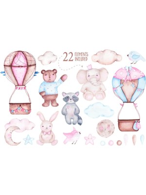 Kt Decoration Watercolor Sevimli Hayvan Çıkartmaları Çocuk Odası Duvar Sticker