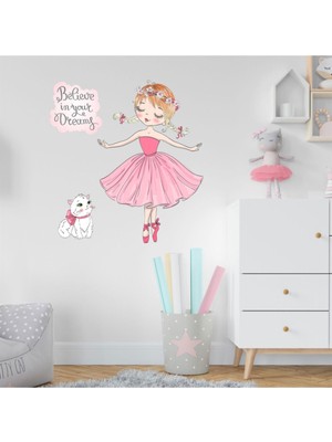 Kt Decoration  Balerin ve Kedi Çocuk Odası Sticker
