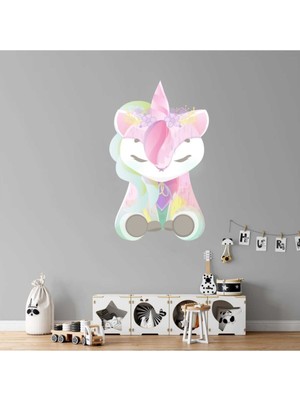 Kt Decoration Oturan Unicorn Watercolor Serisi Soft Renkler Çocuk Odası Duvar Sticker