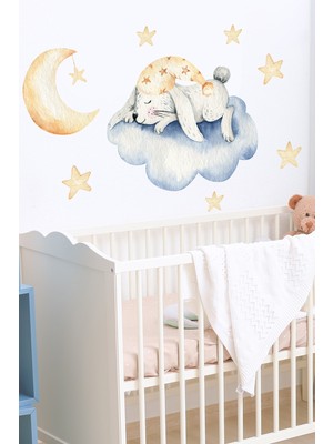 Kt Decoration Sevimli Uykucu Tavşan Duvar Sticker Seti