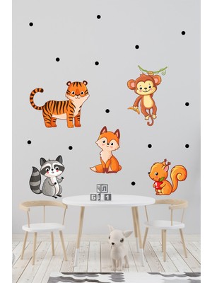 Kt Decoration Sevimli Orman Hayvanları Tema Duvar Sticker Seti