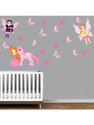 Kt Decoration Çiçek Perileri ve Kelebekler Xl Kız Çocuk Odası Duvar Sticker