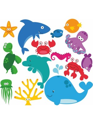 Kt Decoration Deniz Hayvanları Çocuk Odası Sticker Seti