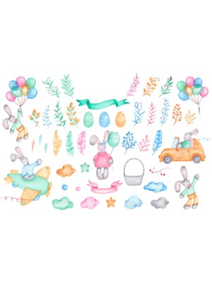 Kt Decoration Watercolor Serisi  Xl Dev Çocuk Odası Figürleri Duvar Çıkartmaları