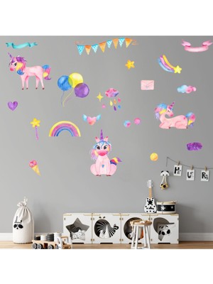 Kt Decoration Hand Drawn Sevimli Unicornlar Çocuk Odası Duvar Sticker