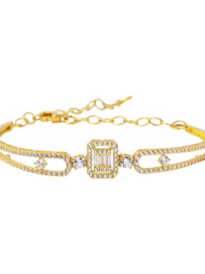 Bilezikci Favori Baget Taşlı 14 Ayar Altın Bileklik