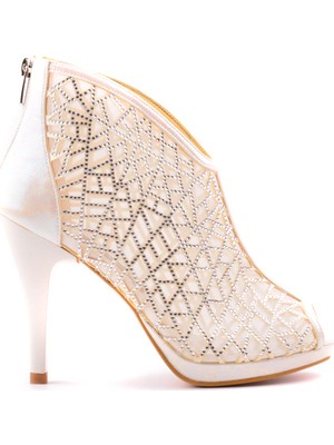 Derinet Klasik Sedef Taşlı Fileli Topuklu Kadın Ayakkabı