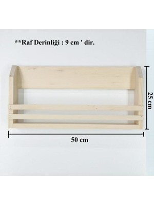 Woodwoork Ahşap Bebek Çocuk Odası Montessori Kitaplık Tek Katlı Duvar Rafı