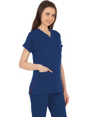 TıpMod Yarasa Kol Likralı Saks Mavi Doktor / Hemşire Forması