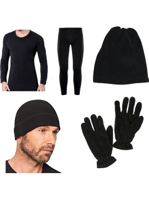 Baggor Askeri Siyah 3'lü Termal Takım - Polar Bere Boyunluk - Polar Eldiven Seti