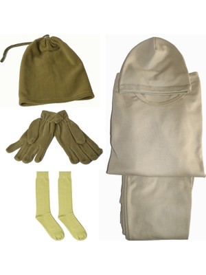 Baggor 3'lüvTermal İçlik Takımı Polar Bere Boyunluk Polar Eldiven Kışlık Çorap Askeri Malzeme Seti