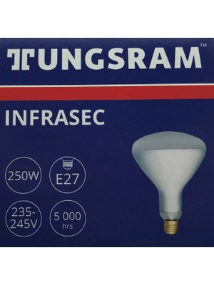 Tungsram E27 Infrarubin Infrared 250W Kırmızı Isıtıcı Ampul