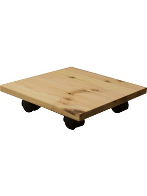 Bi' Butik Plato Doğal Ahşap Tekerlekli Saksı Standı Saksı Altlığı Damacana Altlığı Tüp Altlığı
