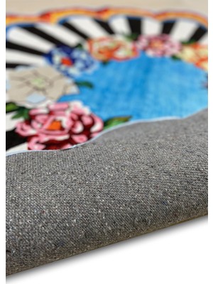 Rugs Modern Mira Floret 2091 Blue Çiçek Dama Desen Siyah Beyaz Halı