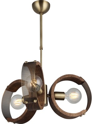 Manya 3 Lü  Ahşaplı Antik Lak Avize 3Xe27