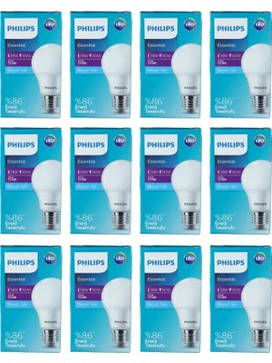 Philips LED Ampul 8 Watt Beyaz Işık Tasarruflu 12 Adet