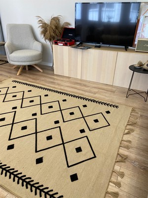 Rugs Modern Ute 5002 Black Kilim Siyah Nakışlı Jüt Natural