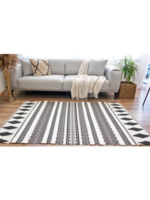 Rugs Modern Rustik Black White 4007 Iskandinav Boho Stil Siyah Beyaz Desenli Kilim