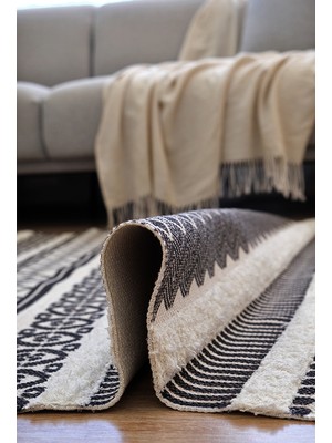 Rugs Modern Rustik Black White 4007 Iskandinav Boho Stil Siyah Beyaz Desenli Kilim