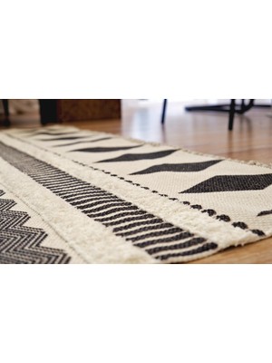 Rugs Modern Rustik Black White 4007 Iskandinav Boho Stil Siyah Beyaz Desenli Kilim