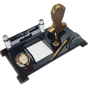 7/24 Hediye Kişiye Özel Kristal Ofis Makam Masaüstü Kalemlik M215 Atatürk Gold