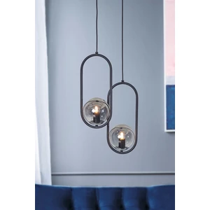 Zenga 2 Li Siiyah-Krom Metal Gövde Füme Camlı Tasarım Lüx  Avize