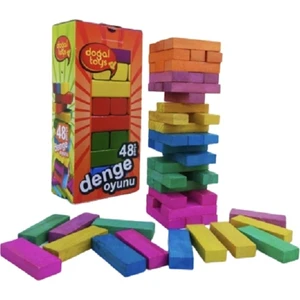 Doğal Toys Renkli Büyük Boy Ahşap Denge Oyunu Kule Oyunu 48 Parça