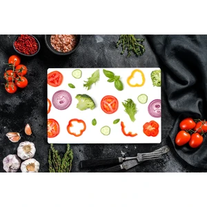 Sebzeler Beyaz  Desenli Cam Kesme Tahtası - Cam Kesme Tablası | 30 cm x 40 cm