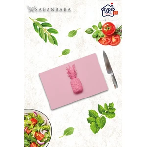 30x40cm - Pembe Ananas Desenli - Cam Kesme Tahtası