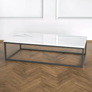 Potrica Orta Sehpa - Metal Siyah Ayak Beyaz Mermer Tabla