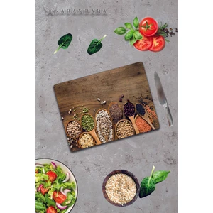 Baklagiller  Desenli Cam Kesme Tahtası - Cam Kesme Tablası | 30 cm x 40 cm