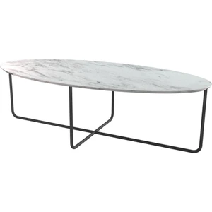 Elips Metal Ayak Orta Sehpa Siyah Statik Beyaz Mermer Tabla
