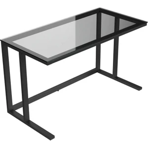 Tekli Desk Çalışma Masası - Mat Siyah Ayak Füme Cam