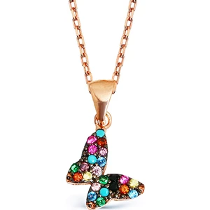 Argentum Concept Renkli Zirkon Taşlı Gümüş Kelebek Kolye