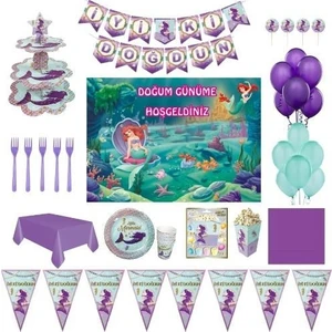 Parti Furyası Denizkızı Lüks Doğum Günü Parti Malzemeleri Afişli Set 8 Kişilik