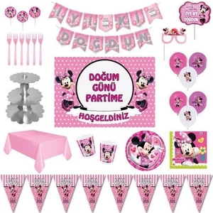 Minnie Mouse Lüks Doğum Günü Parti Malzemeleri Afişli Set 24 Kişilik